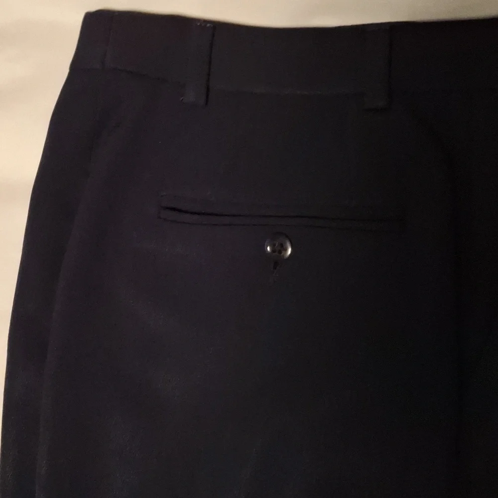 Giorgio Armani Navy Blue Wool Dress Pants with Tapered Fit and Crease - Picture 2 of 9